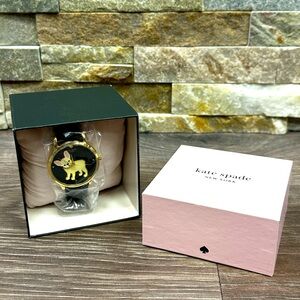 Kate Spade New York Metro Three-Hand Puppy Black Leather Band Corgi Watch